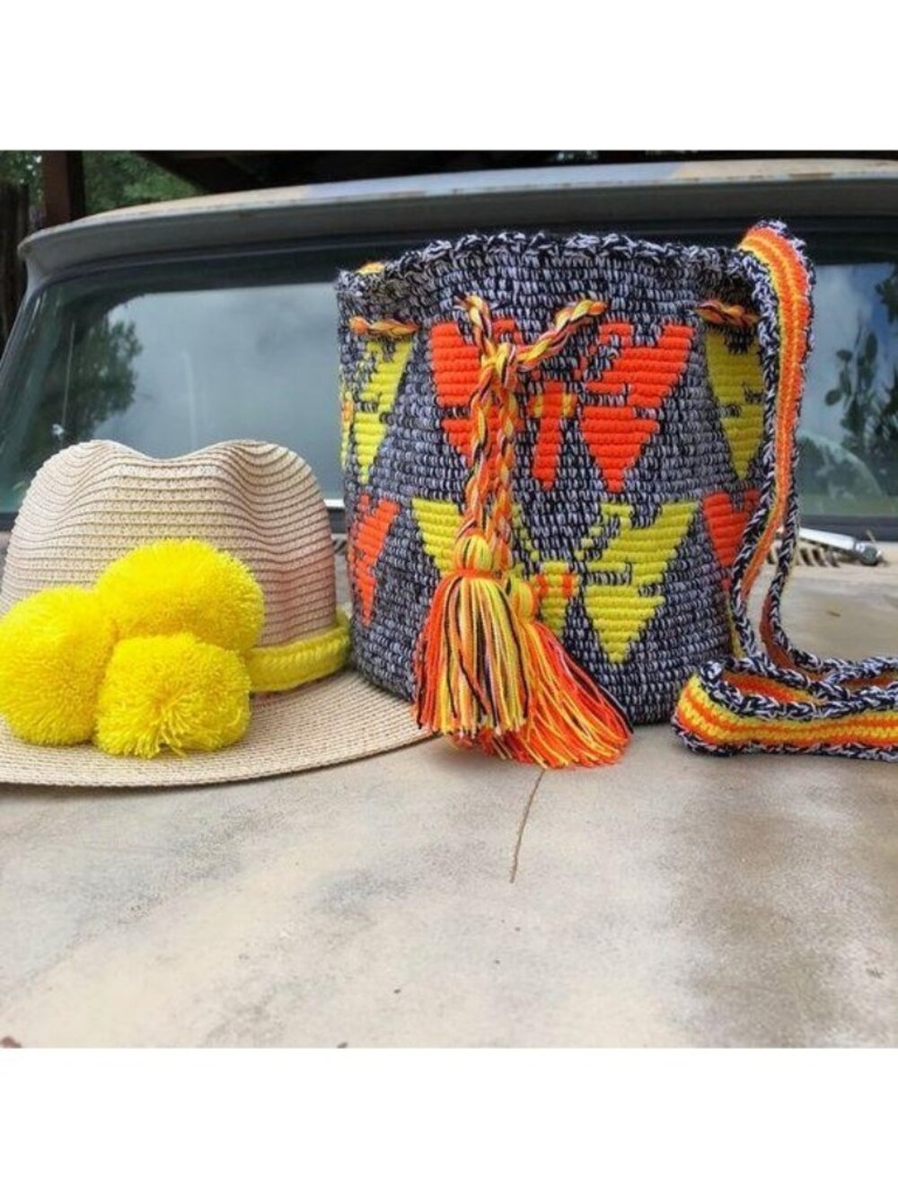 Colombia Mochila Woven Butterfly Bucket Tote Shoul